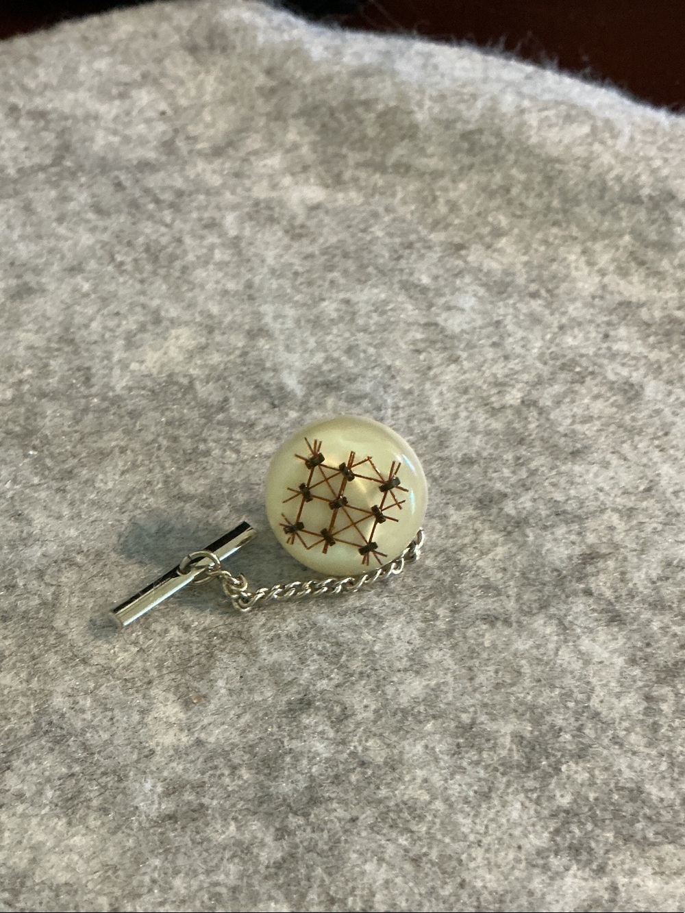 Vintage Classic Cream Enamel Button Tie Pin